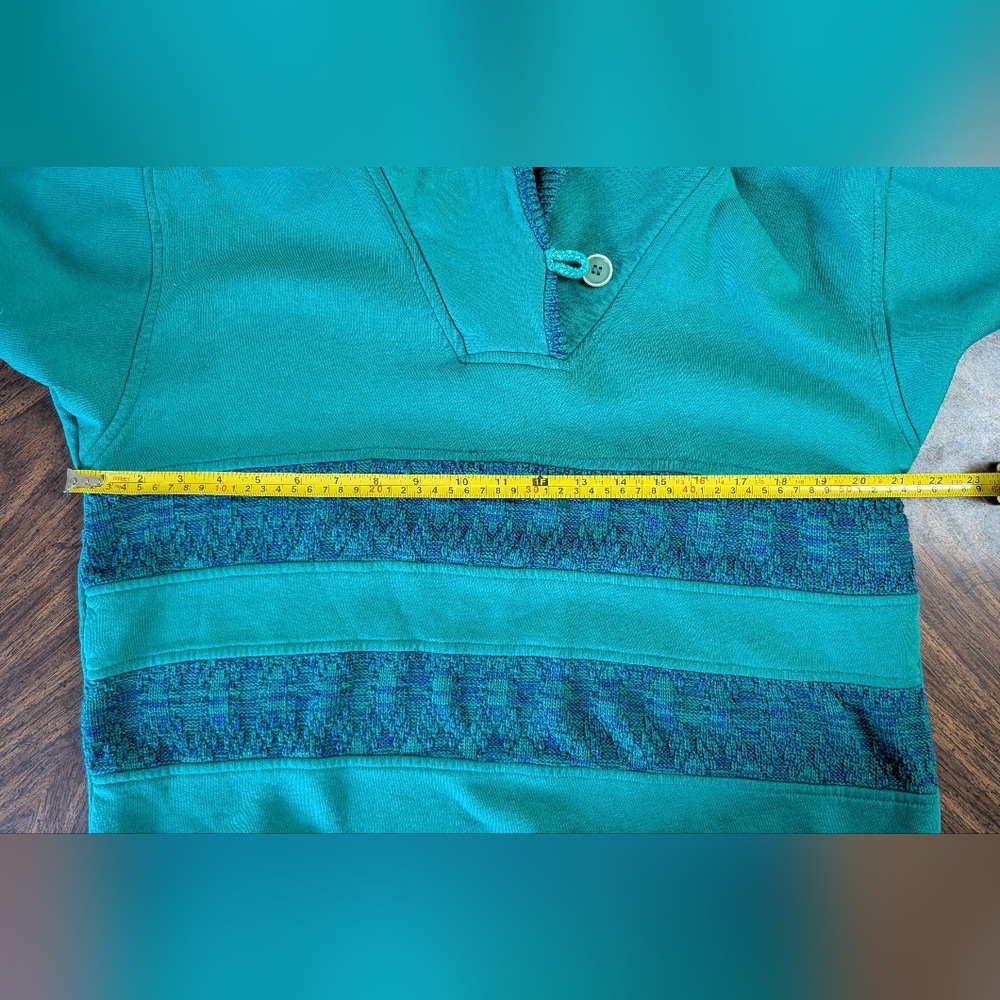 Vintage Lady Footlocker Green Shawl Collar Striped Sweatshirt, Size L - Picture 8 of 10